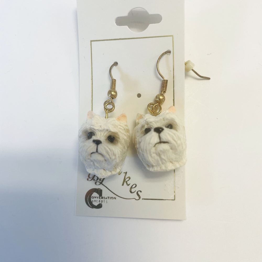 West Highland Terrier Hanging Earrings Vintage 1995 NWT